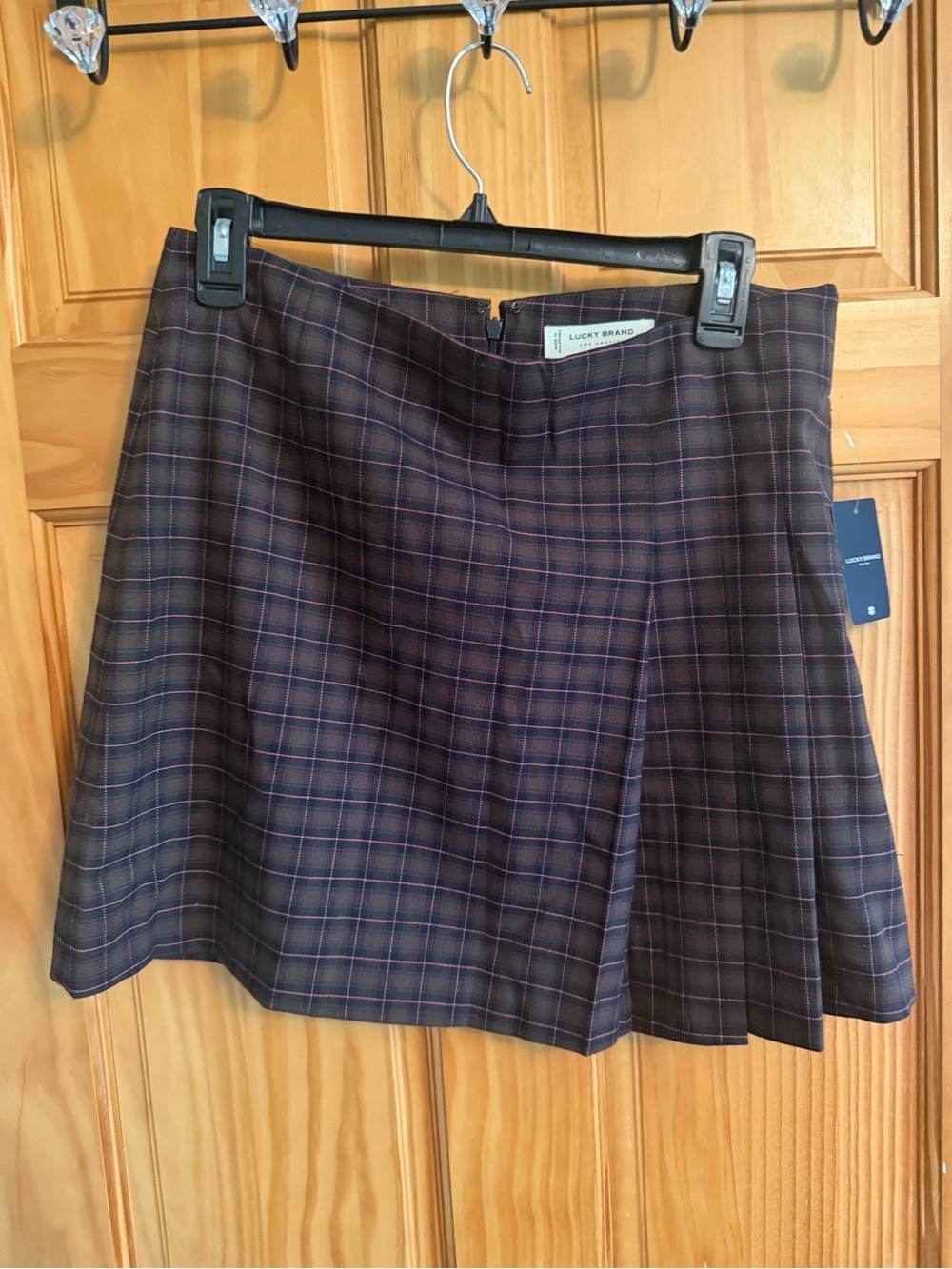 Lucky Brand, plaid mini skirt, windowpane, preppy, fall, size M